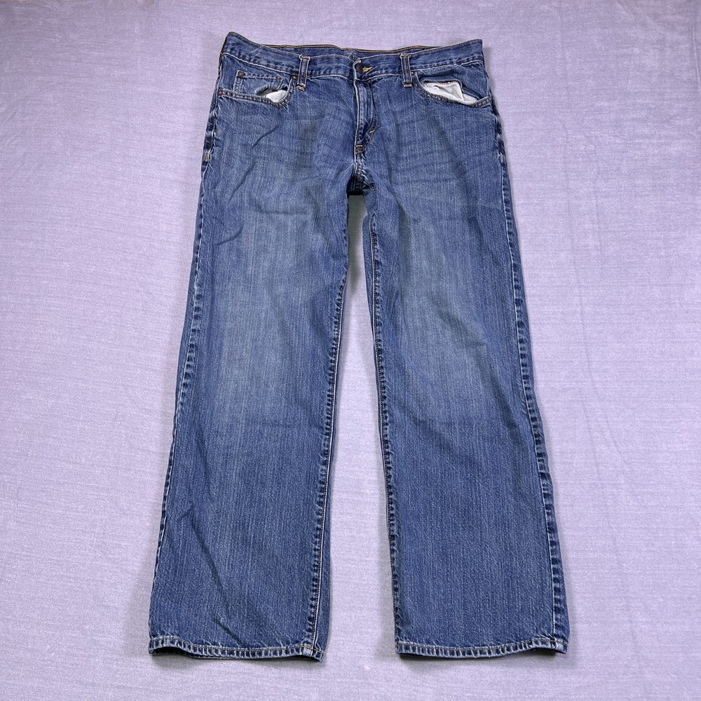 Old Navy Straight Fit Stretch Mid Rise Jeans Mens 36x32 Blue Cotton Denim
